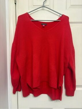 Vince Camuto Coral Red V-Neck Oversized Knit Sweater 2XL